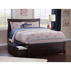 Metro Espresso Queen Solid Wood Storage Platform Bed with Flat Panel Foot Board and 2 Bed Drawers