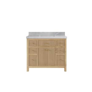 Sonoma Teak 42 in. W x 22 in. D x 36 in. H Single Sink Bath Vanity in Light Teak with 2 in. Pearl Gray Qt. Top