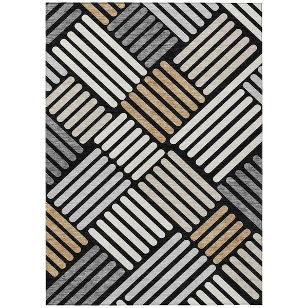 Chantille Machine Washable Indoor/Outdoor Abstract ACN2339 Black 9 ft. x 12 ft. Area Rug