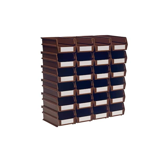 Triton Products 7.37 in. 0.301 Gal. Stacking Hanging Interlocking Polypropylene Storage Bin in Brown (24-Pack)