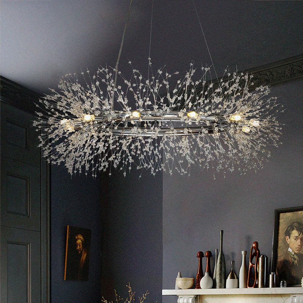12-Light Chrome Round Crystal Donuts Chandelier Pendant Ceiling Lighting, B