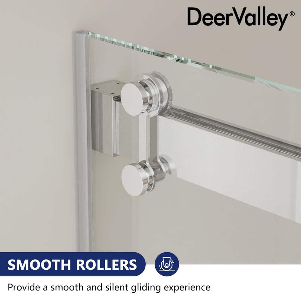 43" Frameless Sliding Shower Enclosure with Clear Glass and Stainless Steel