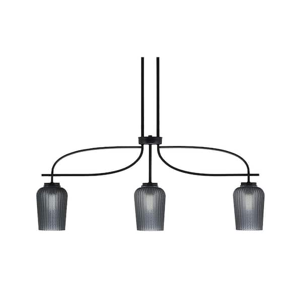 Unbranded Olympia 3-Light Matte Black Billiard Light with 5 in. Clear Textured Glass Shades, no blulbs included
