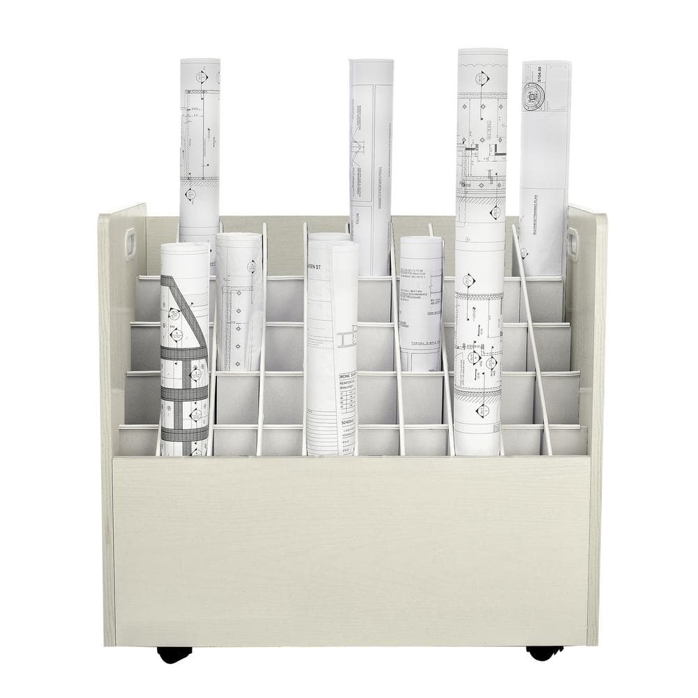White Mobile Particle Board Roll File Storage Organizer with 50 Compartments