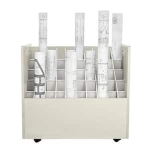 50-Compartment White Mobile Wood Roll File Storage Organizer (2-Pack)