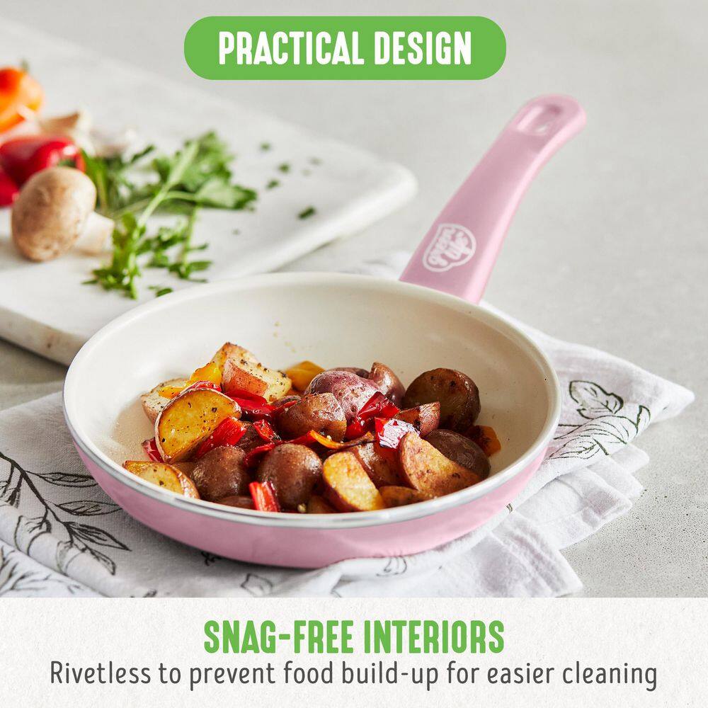 Soft Pink Aluminum Non-Stick Frypan Set with Ceramic Coating