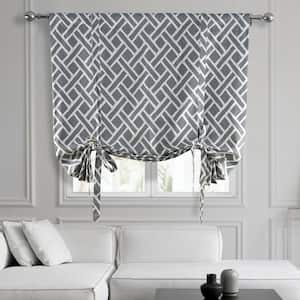 Martinique Grey Printed Cotton Rod Pocket Room Darkening Tie-Up Window Shade - 46 in. W x 63 in. L (1 Panel)