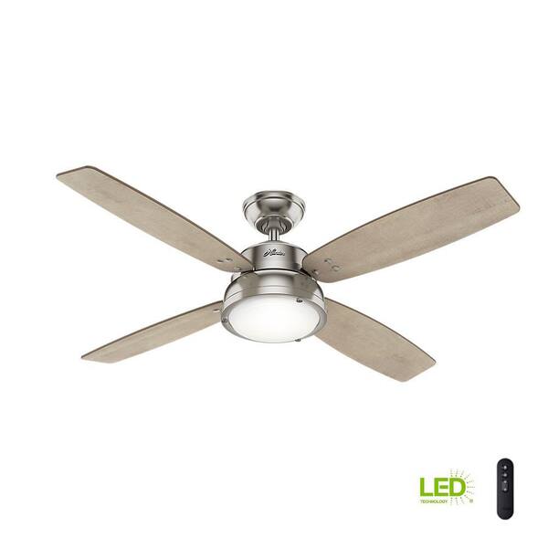 Glass Light Fixture w/ Remote Hunter Fan 52 inch Brushed Nickel Ceiling Fan 
