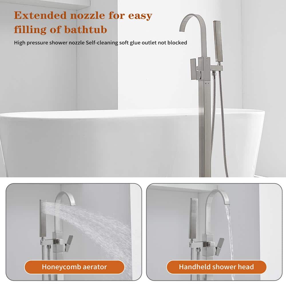 Brushed Nickel Single Handle Freestanding Tub Faucet with Hand Shower