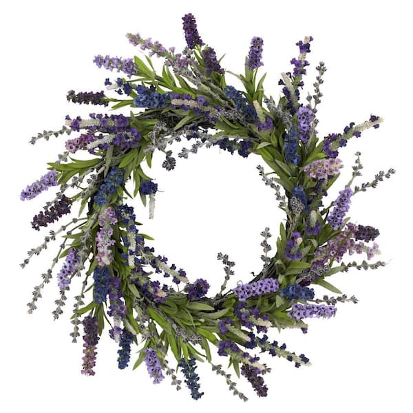 Nearly Natural 20.0 in. Artificial H Purple Lavender Wreath