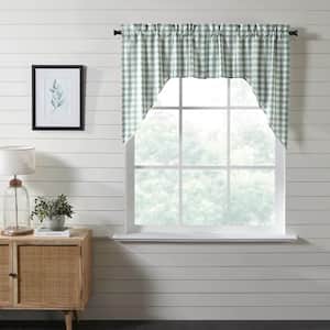 Annie Buffalo Check 36 in. L Cotton Swag Valance in Sage Green Soft White Pair