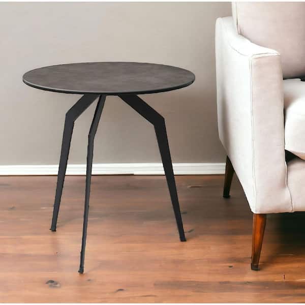 HomeRoots 20 in. Black Round Stone End Table