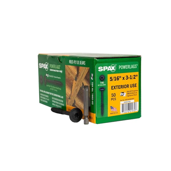 5/16 in. x 3-1/2 in. Black Exterior Powerlags Torx T-Star Washer Head Wood Lag Structural Screws (50 Each) Bit Included