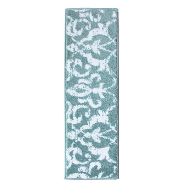 SUSSEXHOME Floral Collection Teal 9 in. x 28 in. Polypropylene Stair Tread Cover (Set of 13)