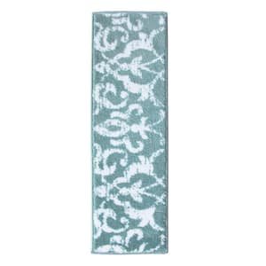 Floral Collection Teal 9 in. x 28 in. Polypropylene Stair Tread Cover (Set of 15)