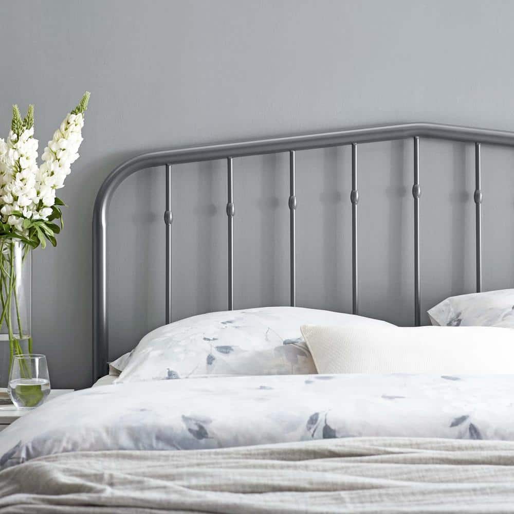 Gray Metal Queen Headboard with Adjustable Height