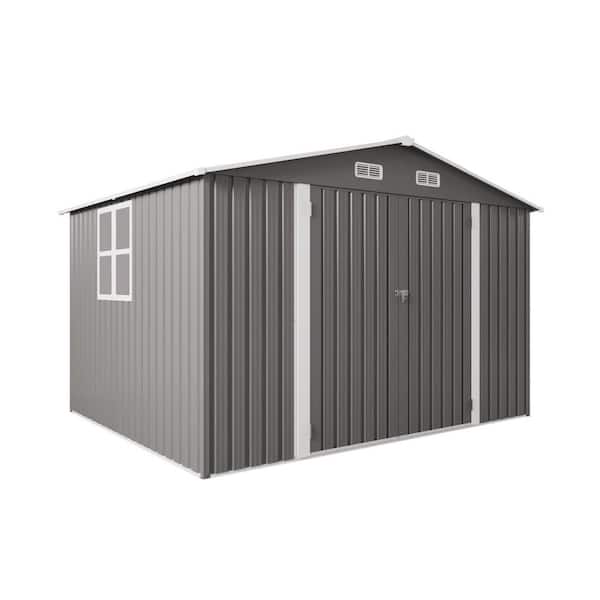 10 ft. W x 8 ft. D Metal Shed with Lockable Door and Air Vent, Large Storage Sheds in Gray (78 sq. ft. )