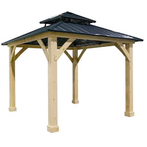 10 ft. x 10 ft. Grey Patio Pavilion Outdoor Hardtop Gazebo with Extra Metal Stakes and J-Shaped Hook