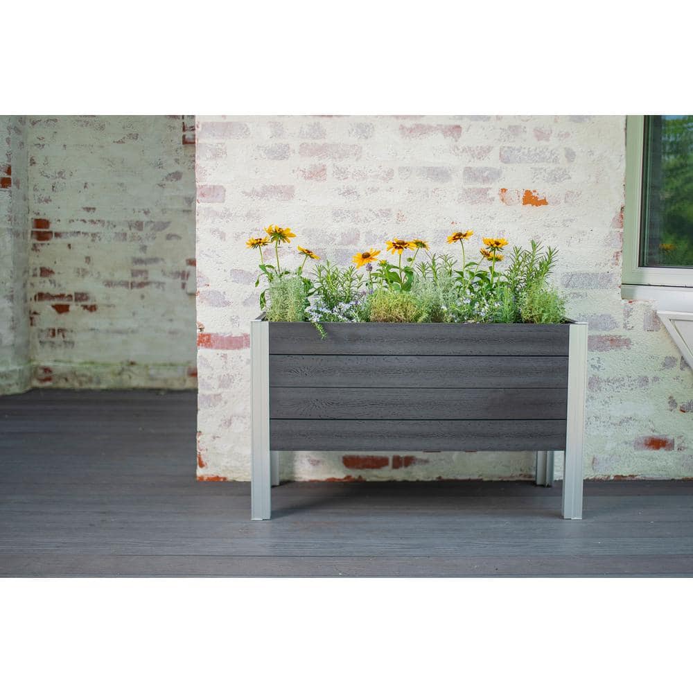 Slate Gray Vinyl Elevated Outdoor Garden Planter