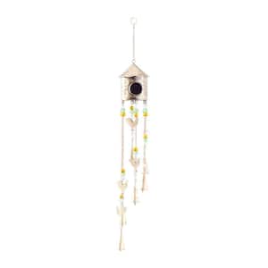 35 in. Gold Metal Rooster Indoor Outdoor Windchime with Glass Beads and Bells