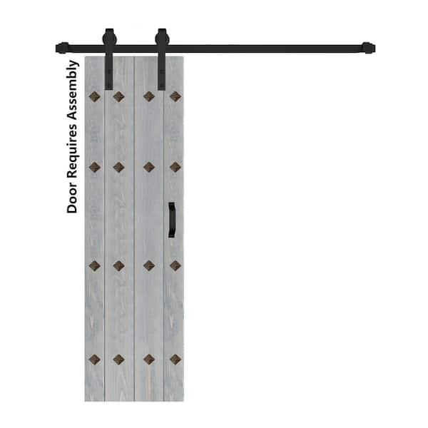 ISLIFE Mid-Century New Style 24 in. x 84 in. French Gray Finished Solid Wood Sliding Barn Door with Hardware Kit