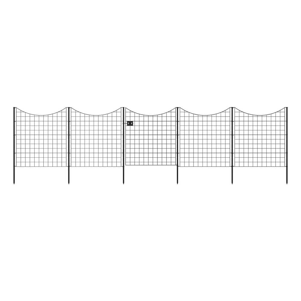 39in Black Powder-Coated Metal Garden Fence with Gate