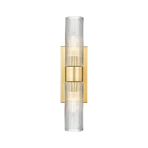 Innovations Ballston Urban 18 in. 2-Light Satin Gold Vanity Light with Glass Shade