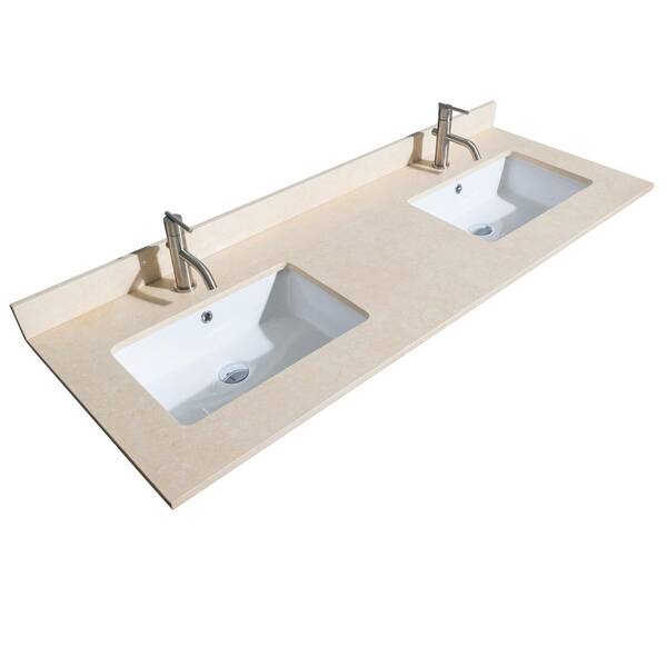 Wyndham Collection Acclaim 60 in. W x 22 in. D Marble Double Basin Vanity Top in Beige with White Basin