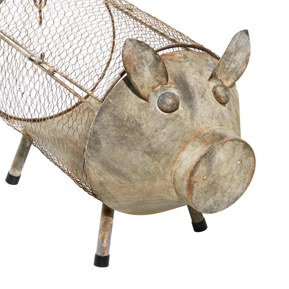 Rustic Brown Metal Pig Planter Set for Indoor/Outdoor
