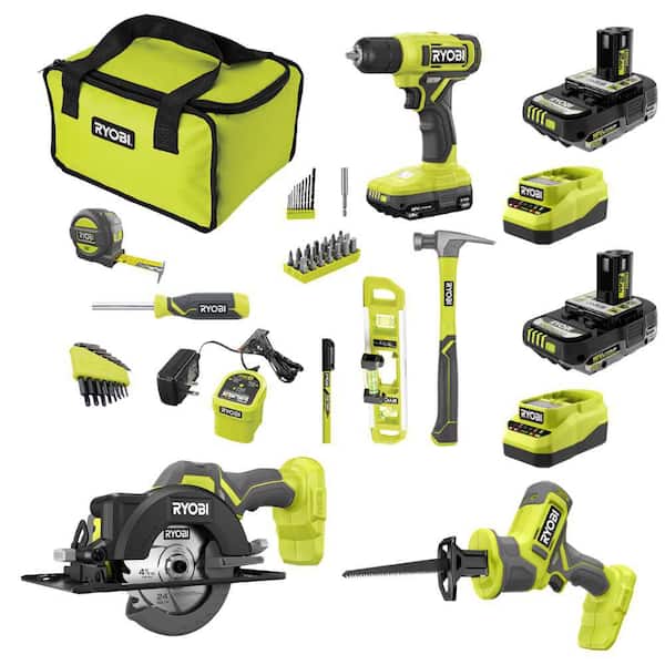 ONE+ 18V Cordless 3-Tool Home Owner's Combo Kit with (3) Batteries, (3) Chargers, and 53 Accessories