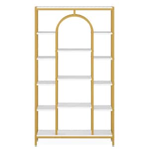 70.8 in. Tall White and Gold Faux Marble 13-Shelf Etagere Bookcase with Open Display Storage Shelves