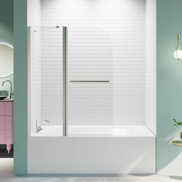 43 in. W x 58 in. H Pivot Frameless Folding Shower Doors in Chrome Finish with SGCC Tempered Glass