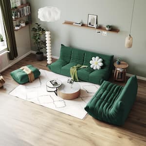 69 in. W Armless Teddy Velvet 3-piece Modular Free Combination Sectional Sofa with Ottoman in. Green