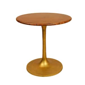 Alden 30 in. Round Elm and Antique Gold Wood Top with Aluminum Base Pedestal Table