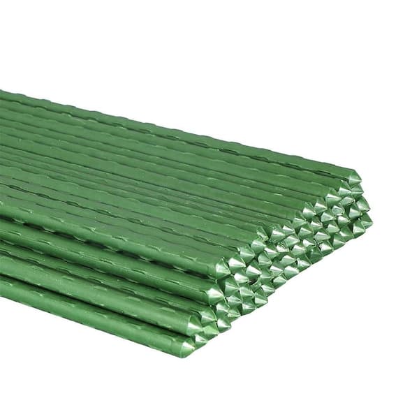0.433 in. rod x 5ft. L Garden Stakes for Climbing Plants Supports Pole Rust-Free Fence Post, Dark Green (100-Pack)
