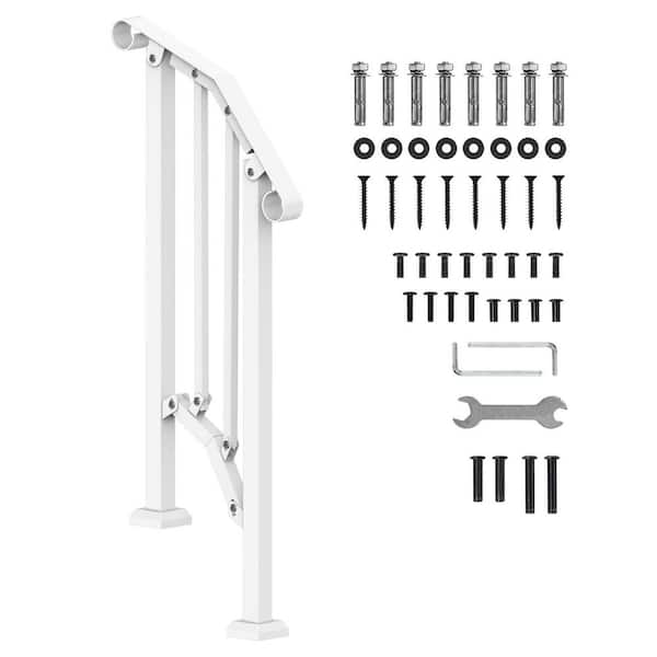 Handrails for Outdoor Steps 1-2 Step Stair Hand Rail Kit Transitional Carbon Steel Railings 37.99 in. H x 3.31" W White