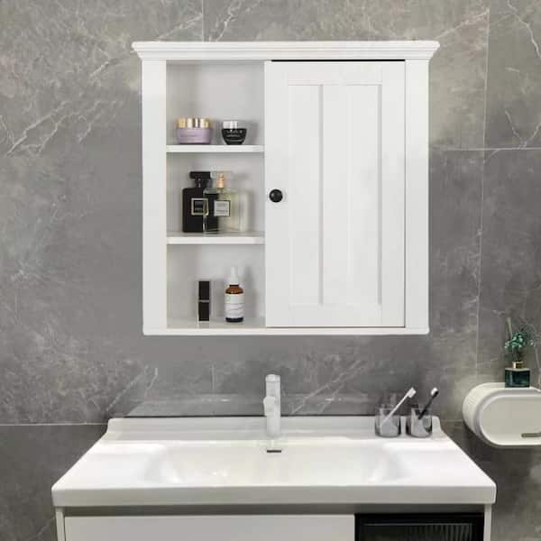 FUNKOL 20.86 in. W x 5.71 in. D x 20 in. H MDF Wall-Mounted Bathroom Storage Wall Cabinet in White