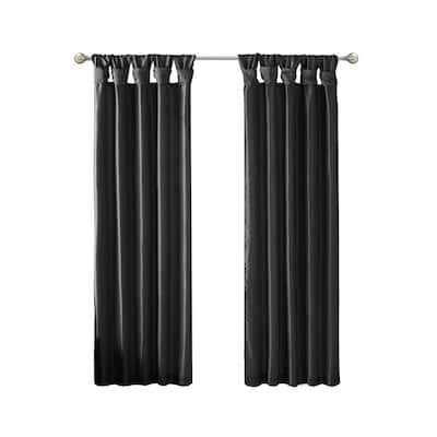 Natalie Black Faux Linen 50 in. W x 95 in. L Blackout Curtain (Single Panel)