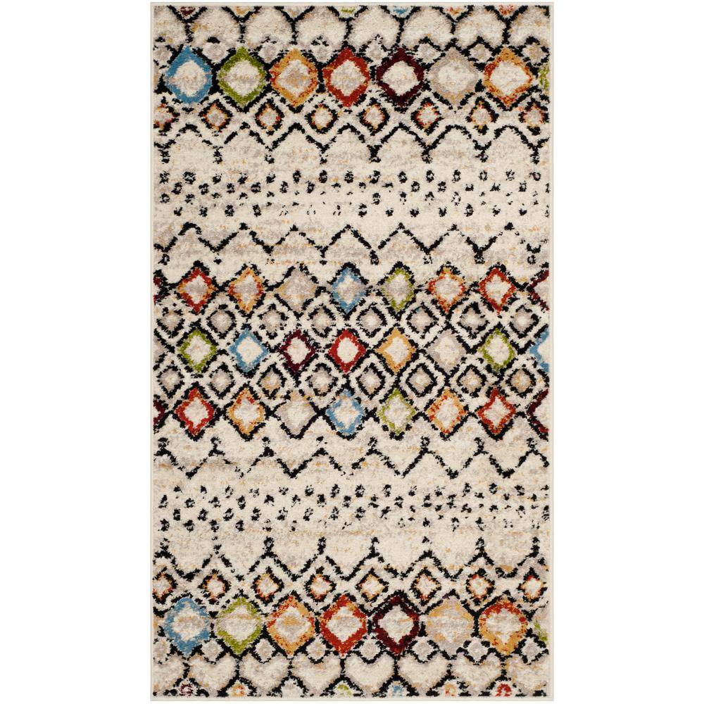 Ivory Multicolor Geometric 5' x 7' Stain-Resistant Area Rug