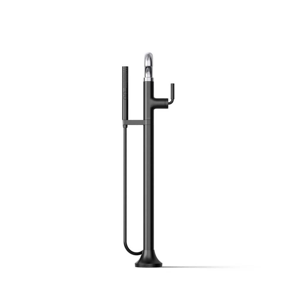Tone Matte Black and Polished Chrome Freestanding Tub Faucet with Handshower