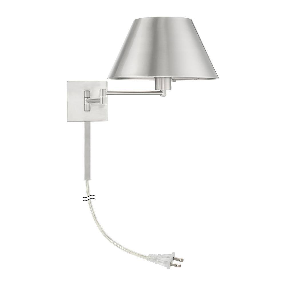 Elegant Brushed Nickel Swing Arm Wall Lamp with Hand-Crafted Shade