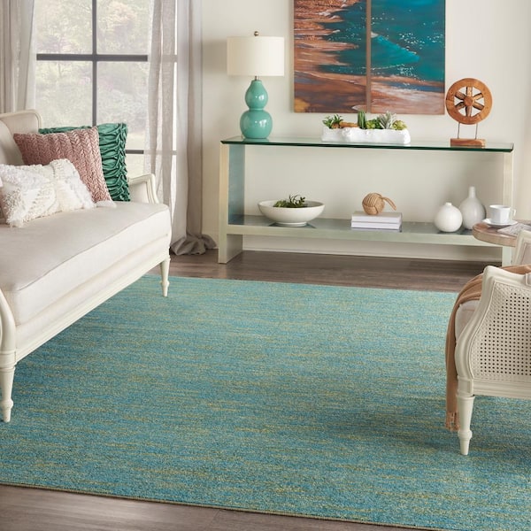 Essentials 8 ft. x 10 ft. Blue Green Solid Contemporary Indoor/Outdoor Patio Area Rug