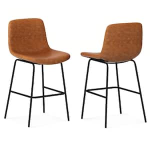 Jolie 33.7 in. H Contemporary Counter Height Stool in Camel Brown Faux Leather with Curved Back (Set of 2)