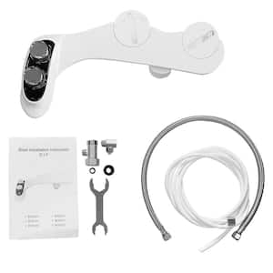 Non- Electric Toilet Bidet Attachment with Temperature Control and Dual Nozzles in. White