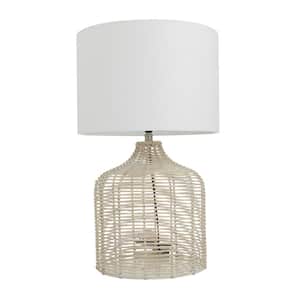 25 in. Beige Rattan Woven Handmade Task and Reading Table Lamp with Drum Shade