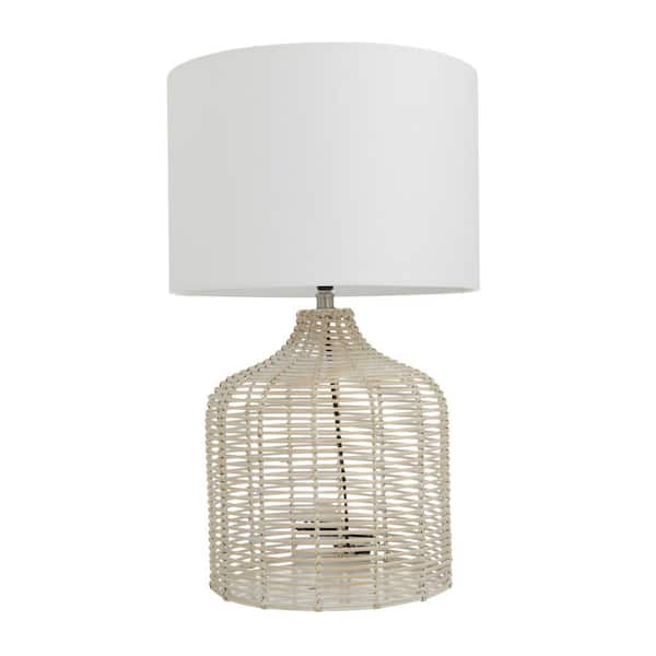 Litton Lane 25 in. Beige Rattan Woven Handmade Task and Reading Table Lamp with Drum Shade