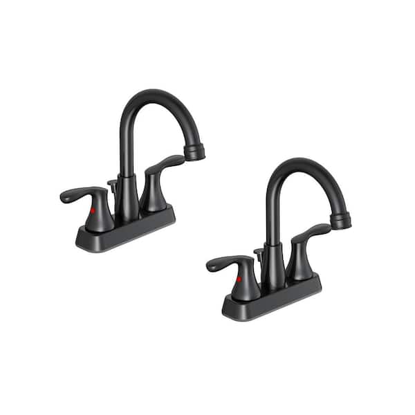 PRIVATE BRAND UNBRANDED Deveral 4 in. Centerset 2-Handle High-Arc Bathroom Faucet with Drain Kit Included in Matte Black (2-Pack)