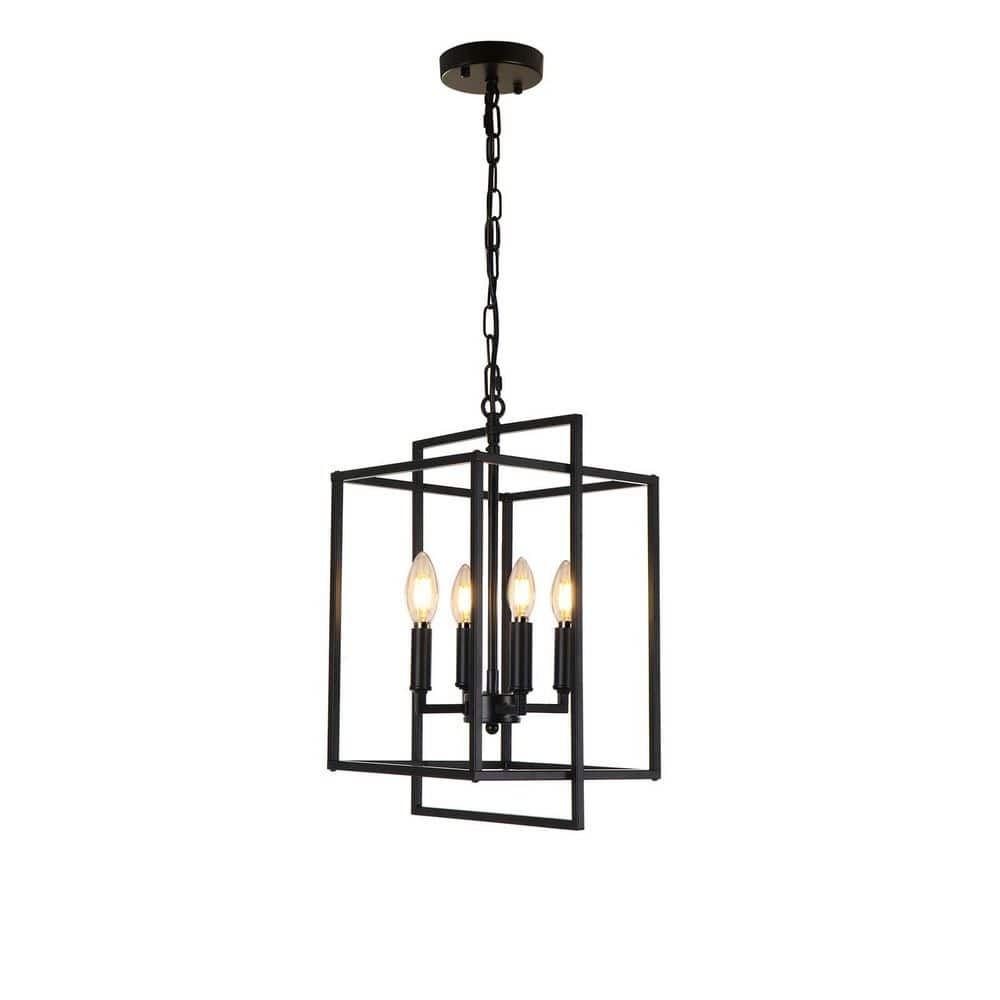 10.71 in. 4-Light Farmhouse Geometric Black Chandeliers for Dining Room Kit