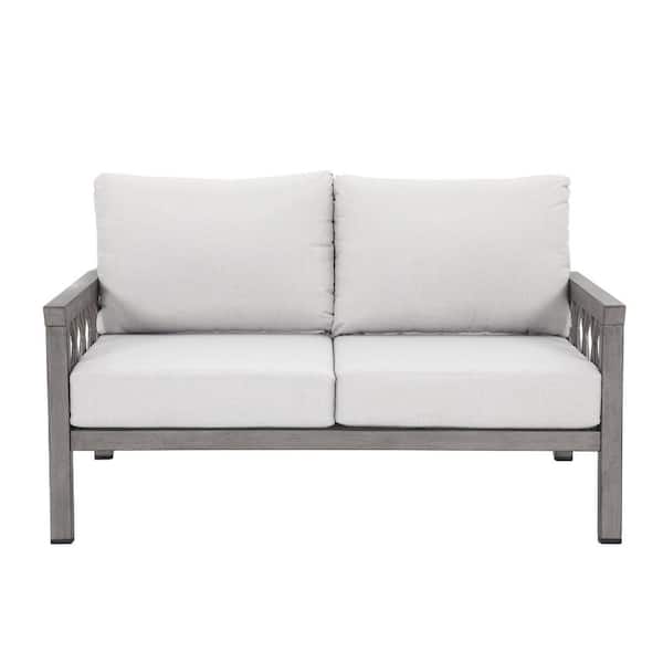 Gray 2-Person Aluminum Outdoor Couch with Gray Cushions for Patio, Porch, Garden and Poolside
