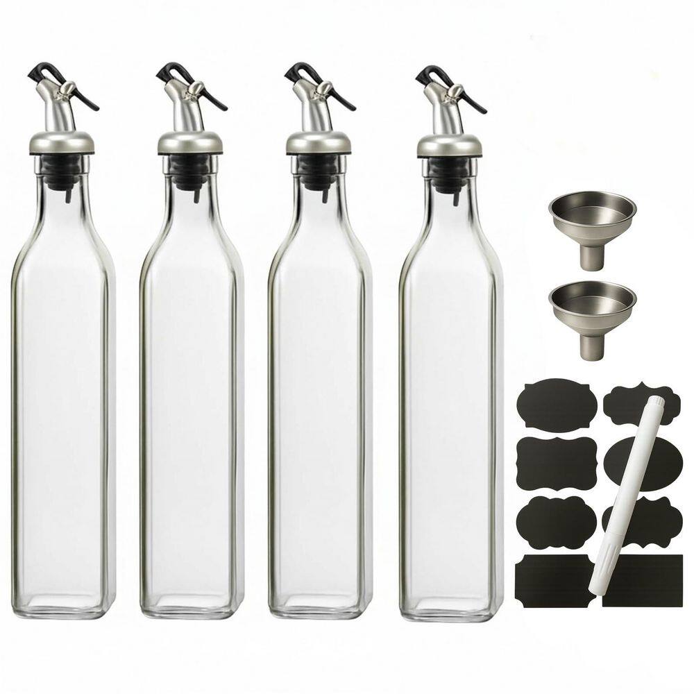 17 oz. Glass Clear Olive Oil Dispenser Bottle with Pourer Spout and Stainless Steel Funnel for Kitchen 4-Pack price history on PriceWatchPro